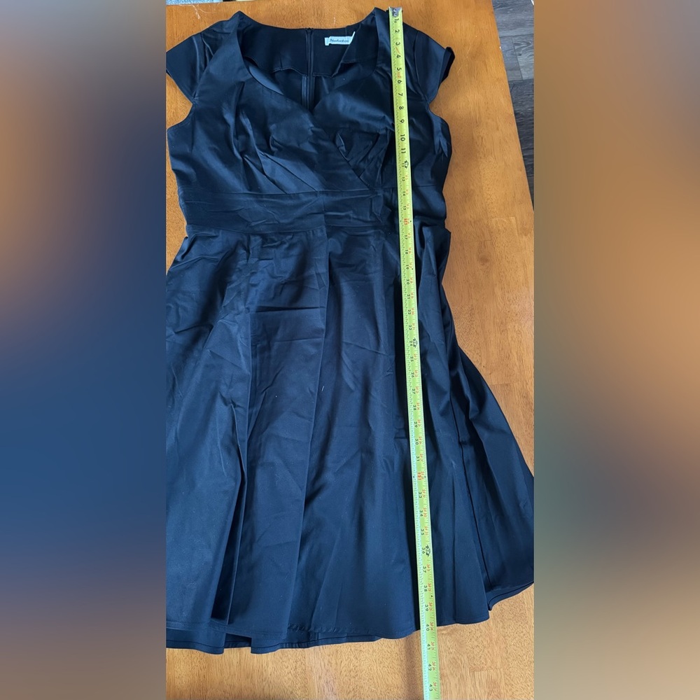 NWOT Bbonlinedress Elegant Black Faux Wrap Cap Sleeve Cotton Blend Dress Sz 2XL - Picture 8 of 9